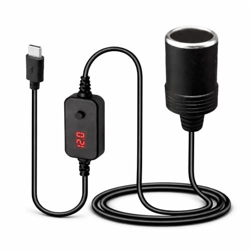 USB C auf 12V Adapter für Auto, USB C Stecker auf Zigarettenanzünder Buchse, 36W Zigarettenanzünder Konverter USB, für Dashcam DVR Streaming-Rückspiegel GPS Auto-Elektronik(Kabellänge:120 cm / 47in)