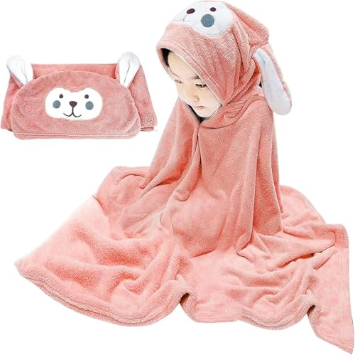 Kinmsito Babyhandtuch Mit Kapuze, Kapuzenhandtuch Baby, Rosa, 71 X 140 cm | Kinder Badetuch, Super Saugfähig