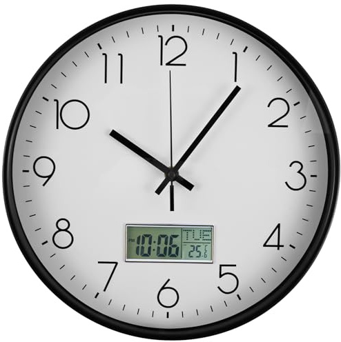 Toaboa Funkuhr mit Temperaturanzeige Wand 29.5cm Wanduhr Ohne Tickgeräusche Funkwanduhr Monat und Datum Anzeigen Küchenuhren Digitale Wanduhren für Wohnzimmer Schlafzimmer Klassenzimmer Büros (Weiß)