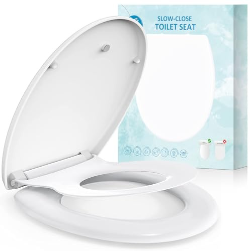 Abattant de toilette familial blanc à fermeture amortie avec fonction de libération rapide, fixation simple par le haut, siège de toilette familial avec siège enfant intégré, sièges de toilette
