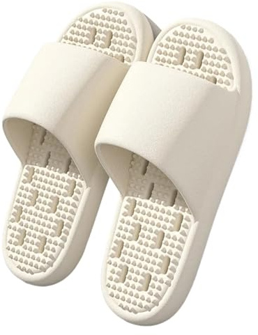 Massagetofflor badrum bad halkfria tofflor, alla årstider inomhus hem läckage snabbtorkande tjock sula massage andningsbar kylning (beige, 42–43)