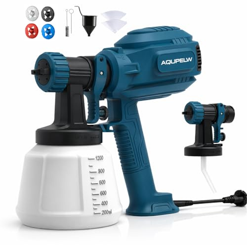 Farbsprühsystem Elektrisch – 700W HVLP Farbsprühgerät mit 1200ML Behälter, 4 Düsen & 3 Sprühmuster, mit einstellbarem Farbfluss, Lackierpistole für Möbel, Wände, Zäune, Türen
