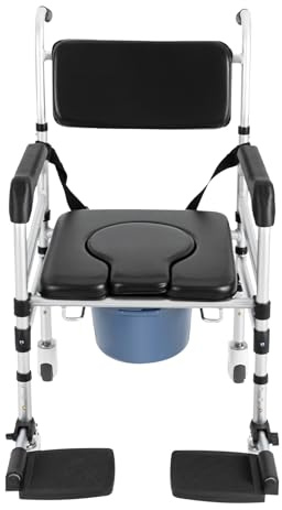 Goddlgjik WC-Stuhl Duschstuhl mit Rollen Toilettenstuhl Klappbar BIS 160KG | Höhenverstellbar 48-54CM, Rollstuhl mit Abnehmbarer Eimer, Bremsen für Senioren, Mobilitätseingeschränkte