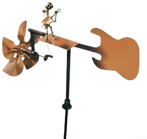 ZWEquipint Molino de viento hecho a mano con banda de rock de metal: spinner y figura de guitarra, arte de jardín resistente a la intemperie para decoración de patio al aire libre