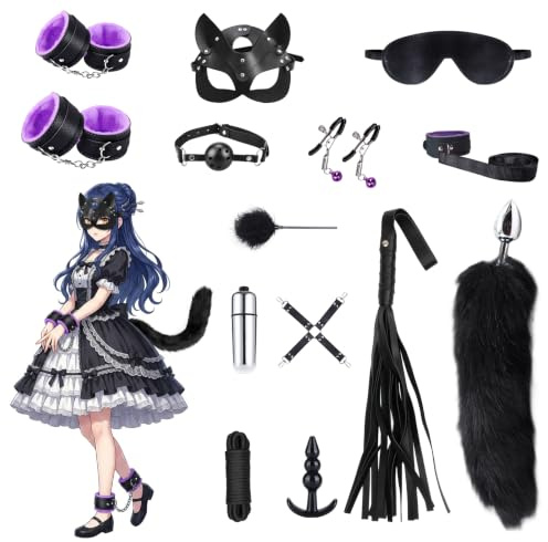 15 Pièces SM Kits de Bondage, Jouet Sexualité Couple avec Masque de Renard Menottes Sexy Érotique Fouet, Sex toýs Couple BDSM Set Accessoire Sexuelle pour Adulte Femme Débutants