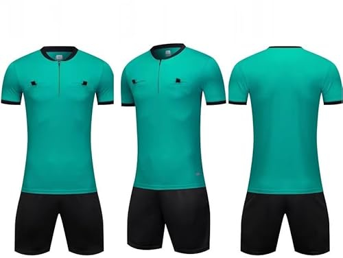Herr fotbolls domare kit set kortärmad andningsbar polyester jersey & shorts med fickor, snabbtorkande sport officiell outfit för träning match dag (grön, L)