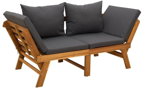 vidaXL 3-in-1 Gartenbank mit Kissen Massives Akazienholz Natur