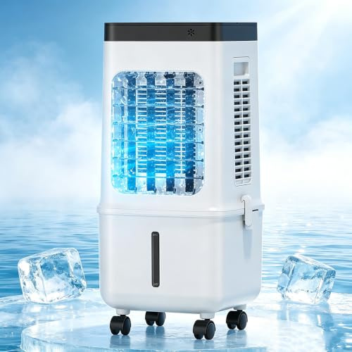 Ventilador enfriador evaporativo 3 en 1,Enfriador de aire portátil por agua,Control remoto,Depósito de agua de 15 L, 3 velocidades,Temporizador de 7,5 horas, oscilación de 90°,para el hogar,oficina