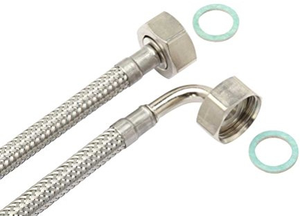 Panzerschlauch, Flexschlauch, DN8, 3/4'ÜM x 3/4'ÜM mit 90° Bogen, 50-100cm, für Trinkwasser | lebensmittelecht, geruchs- und geschmacksneutral, Schlauchlänge:70cm