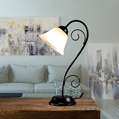 Licht-Erlebnisse Tischleuchte Metall Glas Schwarz Weiß Büro Schlafzimmer H:43 cm E14 blendarm Rustikal Schreibtisch Nachttisch Tischlampe ATHEN