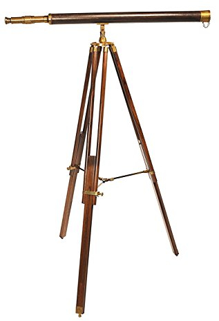 ProPassione Fernrohr mit Bodenstativ, Messing mit Lederbezug, Vergr. 20-fach, Stativ Rosenholz/Messingbeschläge, H 156 cm x Ø 82 cm, L 100 cm