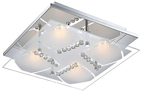 Deckenlampe Deckenleuchte Kristallleuchte Wohnzimmerlampe Wohnzimmerleuchte, Chrom Glas Kristalle klar, LED 4W 1600Lm warmweiß, LxBxH 30x30x8,4cm