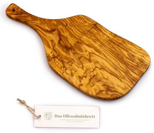 Madera de Olivo la Tabla de Cortar, Bandeja para Hora Del Bocadillo con Asa en Corte Natural - 40cm