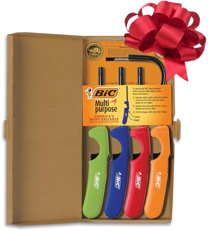 BIC Multi-Purpose Classic Edition Lighter & Flex Wand Stick Lighter, Ideal Fireplace and Candle Lighters, Assorted Colors, 4 Pack (Colors May Vary)