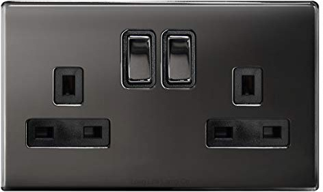 Double Wall Socket Switched Black Nickel 2 Gang Screwless 13a Double Pole N410GME