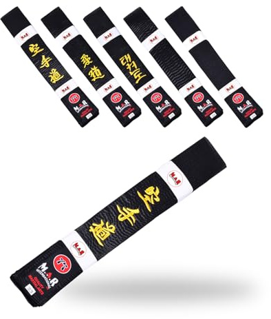 MAR | Martial Arts Belt, Karate Master's Black Belt, Block Grading Belts, Block Ranking Belts; Polyester Silk Satin Fabric - Expert Black Belt (320cm)