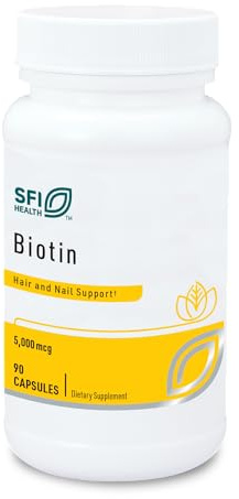 Klaire Labs SFI Health 5000mcg Biotin Pills - High Potency Biotin Supplement - Vitamin Involved in Skin & Hair Nutrition - Corn-Free, Small, Easy-to-Swallow Hypoallergenic Pills (90 Caps)