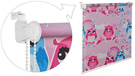 KS Handel 24 KINDERFENSTERROLLO Eule PINK 75 cm BREIT 150 cm LANG ROSA Weiss BLAU SICHTSCHUTZROLLO INKL. SEILZUG FENSTERROLLO 75x150 cm KINDERROLLO KINDERZIMMER
