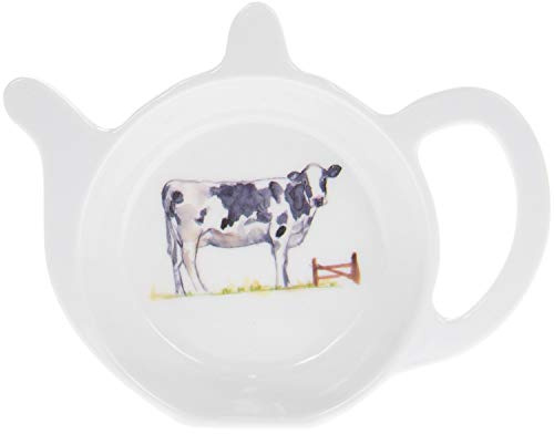 Country Life Farm Cow Pattern Teapot Shape Tea Bag Tidy Holder Kitchen Hygiene Melamine 13x10x2cm
