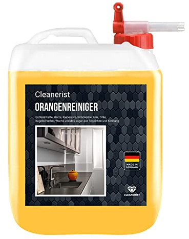 5 Liter Orangenreiniger Konzentrat inkl Auslaufhahn I Reinigungsmittel I Universalreiniger I Glasreiniger I WC-Reiniger I Badreiniger I Küchenreiniger für Haushalt und Industrie