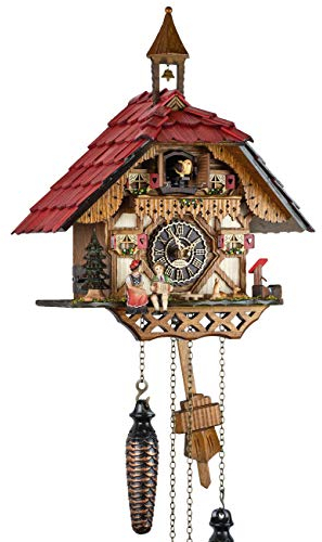 Eble Kuckucksuhr Kuckuckuhr Echtholz NEU batteriebetriebenes Quartzwerk Musik Kuckuckruf Schwarzwaldhaus 31cm- 26366