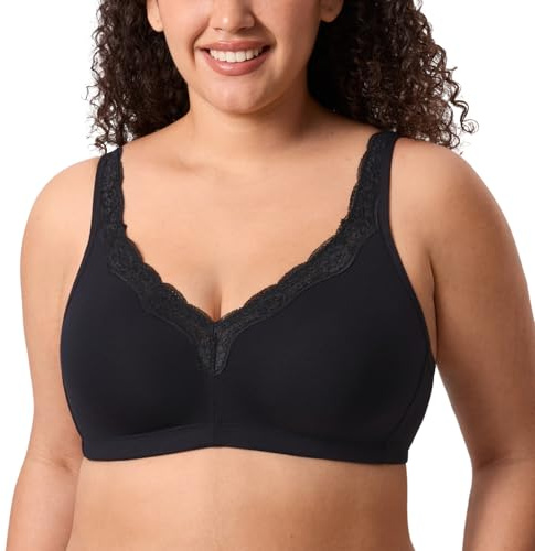 DELIMIRA Women's Non Wired Plus Size Cotton Bra Black 50C