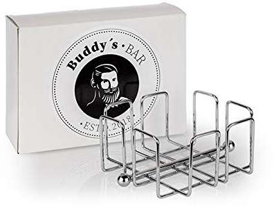 Buddy´s Bar - Serviettenhalter, Serviettenspender für 50 Cocktailservietten, Serviettenständer, verchromtes Metall, Serviettenspender für Cocktailservietten, inkl. Beschwerer, 14 x 14 cm, 6,5 cm Höhe