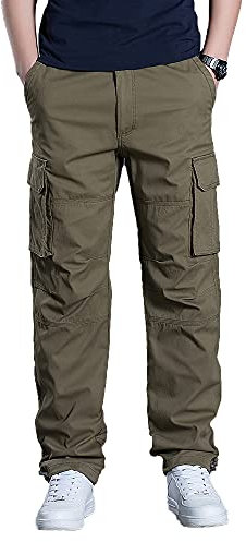 Olmecs Hommes Pantalons Elastique Coton Taille Plus Cargo Droite avec Poches Printemps/Automne, Kaki,4XL