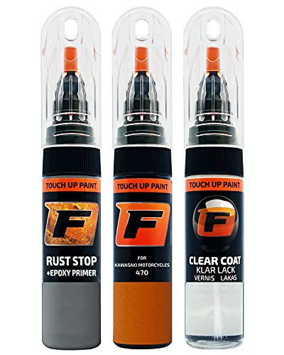 FIRANTO Kit Riparazione Vernice Auto per Kawasaki Motorcycles 470 Pearl Blazing Orange - Set rimuovi Graffi per Vernice Auto 3in1-15ml Primer, Pennarello ritocchi Vernice, Vernice lucidante