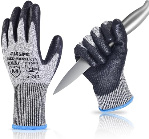 Donfri Cut Resistant Gloves High Performance Level 5 Protection Safety Work Gloves for Men Comfortable PU Coated Palm Cut Proof Gloves Gardening Food Grade Non-slip Machine Washable（S,1）