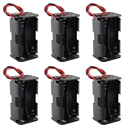 HALJIA 6 Stück 4 × 1,5V AA Batteriehalter, Kunststoff-Batterie-Aufbewahrungskoffer Box Halter für 4 X AA 4AA 6V 4 Schlitze Doppelseiten Batteriekasten mit Drahtleitungen