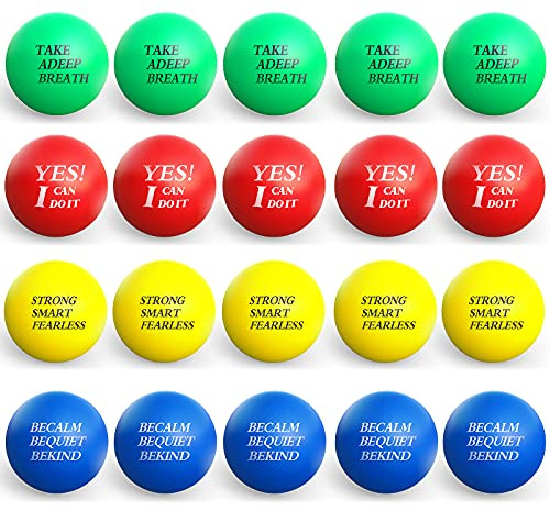 Kasyat 20 Pcs Motivational Stress Balls Bulk Colorful Stress Relief Balls with Inspirational Quotes Small Funny Foam Party Favors Gifts for Anger Fidget Relief Hand Exercise Motivating Supply