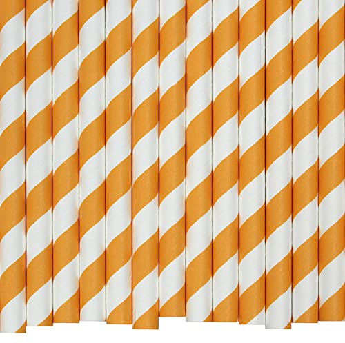 Yellow & White Striped Paper Straws (10mm x 200mm) - Pack Size 200 - FSC Certified/Food Safe/PFAS Free/Biodegradable/Eco-Friendly/Durable/Ideal for Milkshakes & Smoothies