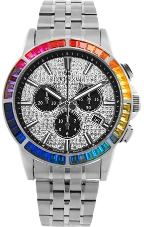 LOUIS XVI Herren-Armbanduhr Majesté Iced Out Stahlband Silber/Gold CZ-Diamanten Chronograph Analog Quarz Edelstahl