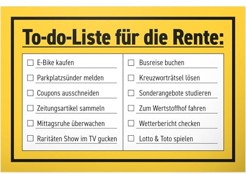 DankeDir! To-Do-Liste Rente - 30 x 20 cm Schild - Abschied Pensionierung Verabschiedung Karte Deko Geschenkidee Party - Ruhestand Rentner Geschenk Kollege Renteneintritt Frauen & Männer