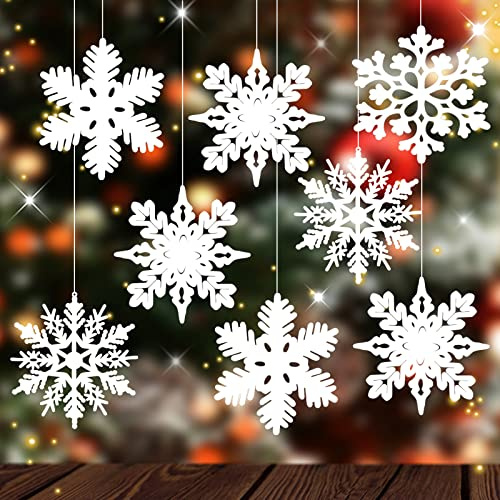 MIAHART 40 Stück weiße Schneeflocken-Ornamente, 4 Zoll, weißer Kunststoff, glitzernde Schneeflocken-Ornamente für Christbaumschmuck, Winter, Hochzeit, Weihnachtsfeier, Zubehör