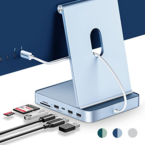Minisopuru Hub USB C para iMac 24 Pulgadas 2021/2023/2024, Accesorios iMac Compatible con SSD M.2 NVMe, Hub iMac para iMac M1/M3/M4, Adaptador iMac con 10Gbps, SD/TF, SSD M.2(no Incluido), Azul
