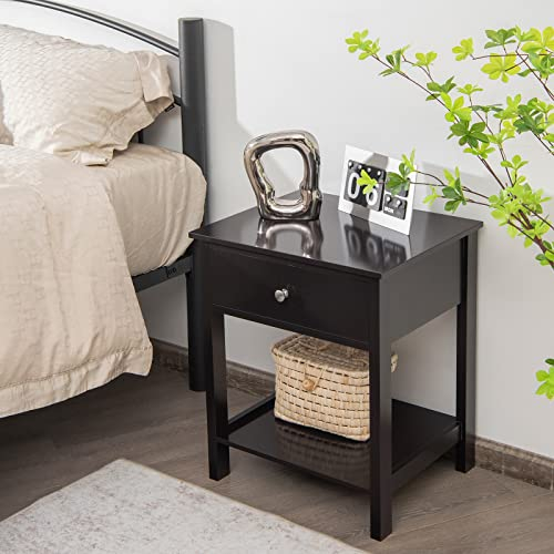 GIANTEX Nachttisch Beistelltisch mit Schublade, Nachtschrank Nachtkommode Nachtkonsole mit offenem Regal, Sofatisch Couchtisch Flurtisch Telefontisch für Wohnzimmer Schlafzimmer (schwarz)