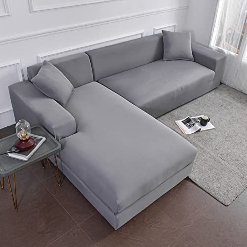 YOPOIY 2St Strecken Ecksofa Couchbezüg, Wasserfeste Sofabezug L Form, Antirutsch Sofa Abdeckung für Anbausofa-hellgrau-2-Sitzer + 2-Sitzer