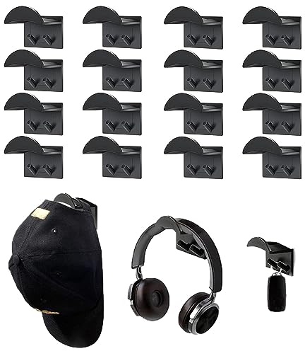 Porta Cappelli da Parete,16 Pezzi Autoadesivo Ganci per Berretti da Baseball,Porta Cappello Montaggio a Parete, Cappelli Curve Ganci,Organizzatore di Cappelli Supporto per Cuffie,Sciarpe,Borse,Cuffie