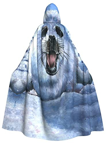Harfe Siegel Malerei Tapete Japanische Sushi Garnelen Erwachsene Männer Kostüm Umhang Hexe Halloween Umhang Kapuzenumhang Cosplay Kostüm Unisex Robe