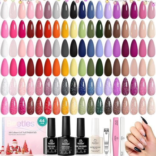 Beetles vernis à ongles gel 36 couleurs, 44 pièces de gel polish se avec vernis de base mat et brillant surcouche multicolore nude blanc rose rouge bleu Valentin vernis à ongles pour les femmes