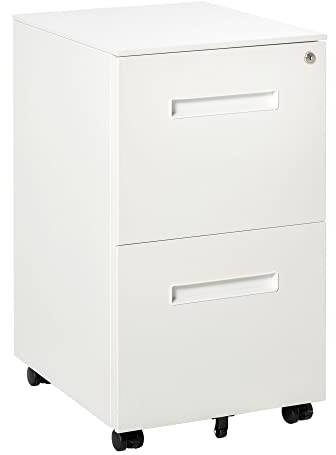 Vinsetto Rollcontainer Aktenschrank mit 2 Schubladen Abschließbarer Rollschrank Bürocontainer Büroschrank mit Rollen Unterschrank mit Hängeregistratur, für Akten im A4 Format Stahl 39 x 48 x 67 cm