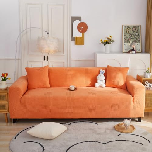 OKJK Jacquard Sofabezug1/2/3/4-Sitzer,Sofaschoner rutschfest,Staubdicht,All-Inclusive,Wohnzimmer Sofabezug für Ledersofa,Sofa überzug weicher und bequemer Stoff (Orange,3 Seater 190-230cm)