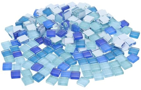 sourcing map 380g Crystal Glass Mosaic Tiles, 1 cm Square Craft Tiny Mosaic Tiles Bulk for Craft DIY Hobbies Art Project Blue Series