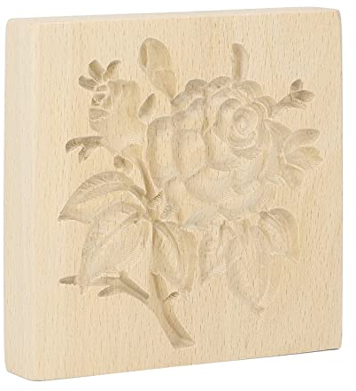 Stampo Per Biscotti in Legno, Timbro Per Biscotti Personalizzato, Stampo Per Pressa Per Biscotti Intagliato Lavabile Riutilizzabile a Rilascio Facile(Rosa e foglie)