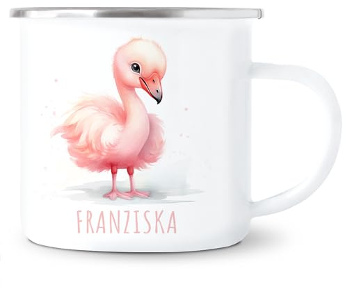 Flamingo Emaille Tasse Kinder Trinkbecher personalisierte Kindertasse mit Namen süßer Kinderbecher für Mädchen & Jungen Geschenk Emaille Becher 300 ml (Flamingo)