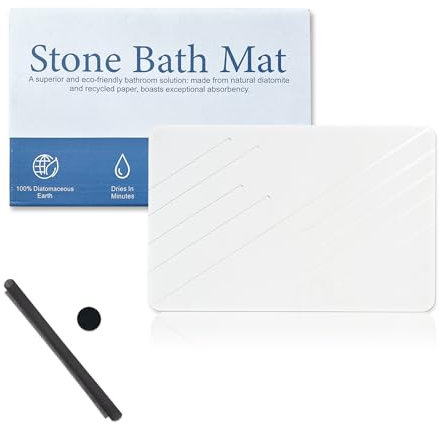 Marakruki Tappetino da bagno in pietra, 39 x 60 cm, Diatomite Stone Bath Mat, naturale, in pietra antiscivolo, super assorbente, colore: bianco naturale