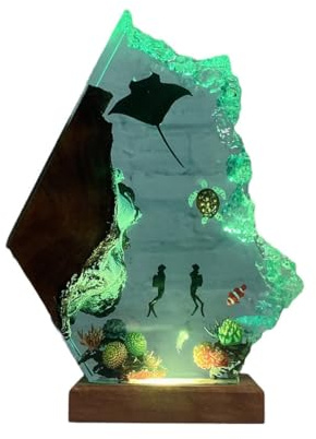 VISIOLEX Epoxidharz Nachttischlampe, Ozean thematisierte Perspektivmalerei, Harz Nachtlampe, Ozeanlampe, Harz Ozeanlampe, Taucher Nachtlampe, Schlafzimmer Dekoration (6 * 4in)