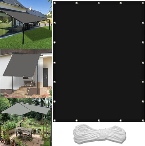 Sun Shade Sail Square 1 x 5 m(3.3 x 16.4ft) Waterproof Garden Canopy with Free Rope UV Block Weather-Resistant with Grommets Pes Sail Shades Fence Pergola Balcony, Black